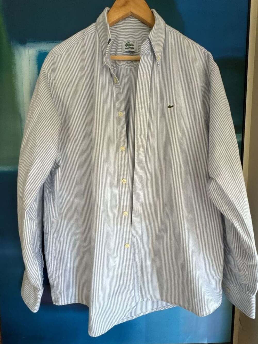 Lacoste Striped Button Down Shirt Size XL Blue White Cotton